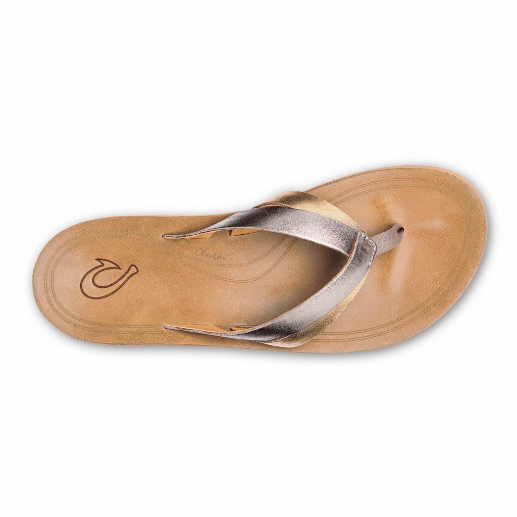 Olukai Women's Kaekae Flip Flop - Silver / Golden Sand US763-459